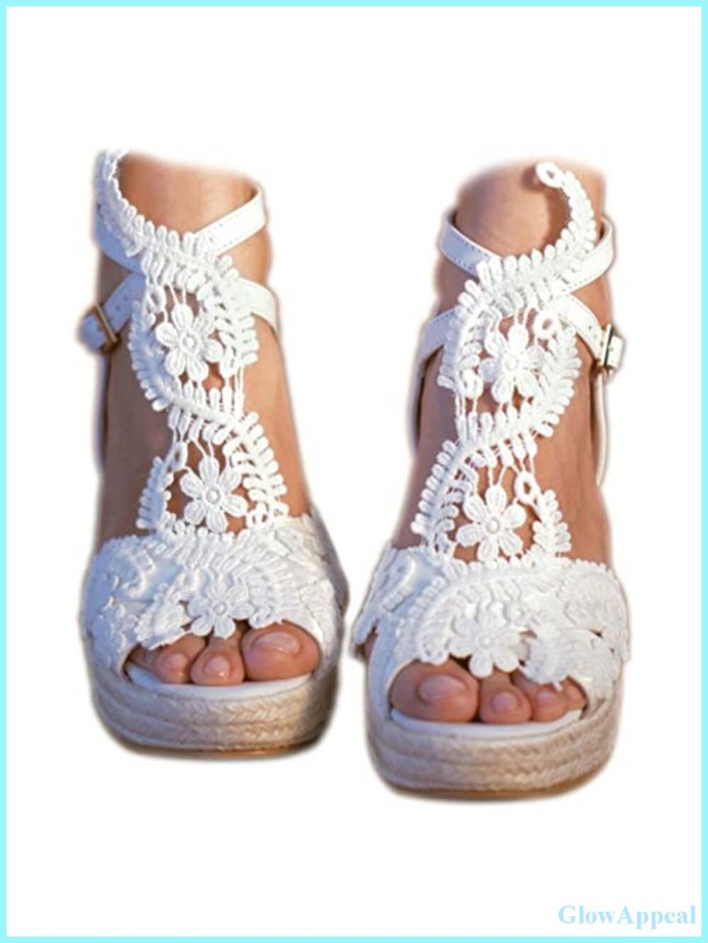 Women's Platform Wedge Sandals Lace Ankle Strap Open Toe Wedding Shoes